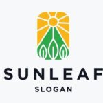 sun and leaf modern logo design template